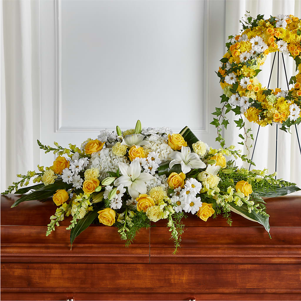 Golden Harmony Casket Spray – My Florist, Calgary AB